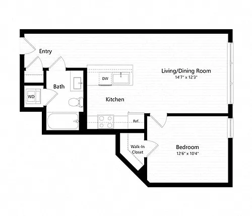 Floor plan 1 Bed - 1 Bath | a01 - The Judd