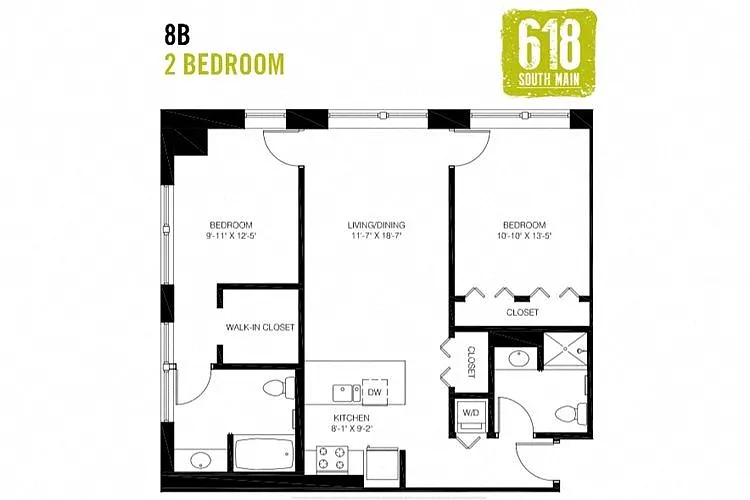 Floor plan 2 Bedroom 2 Bath 1044 sq. ft.