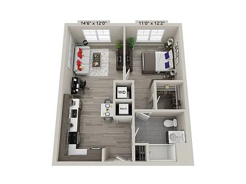 Floor plan 1 Bed/1 Bath-B4