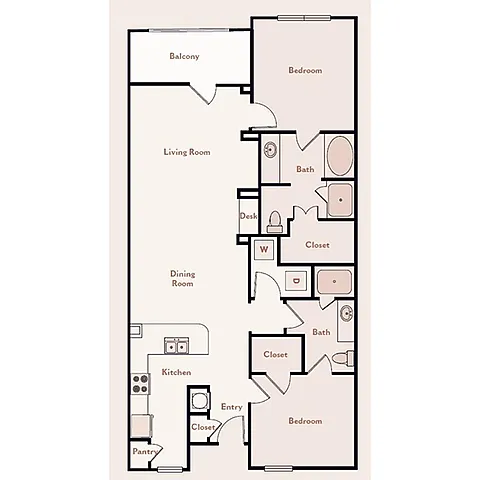 Floor plan The Biltmore, 2 Bedroom 2 bath