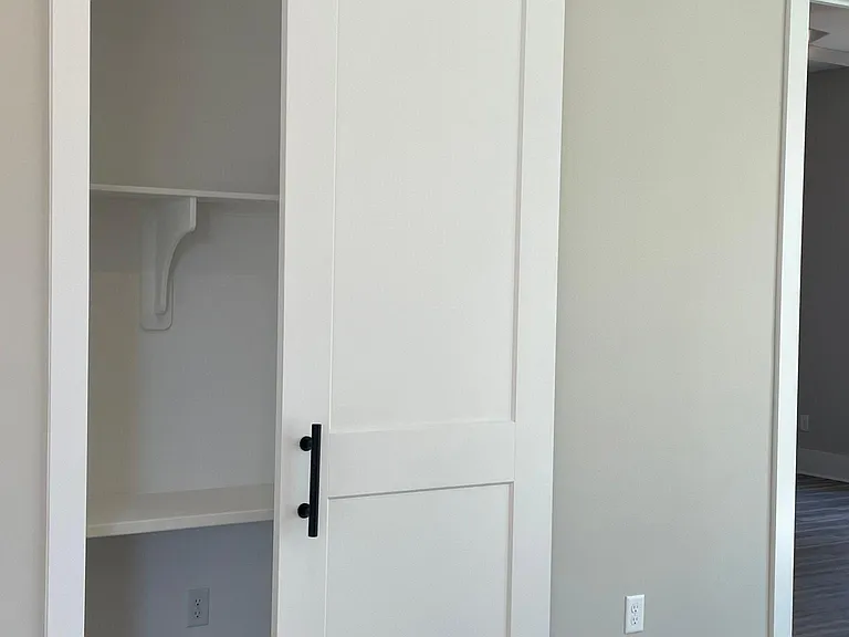 Barn door with built in desk area