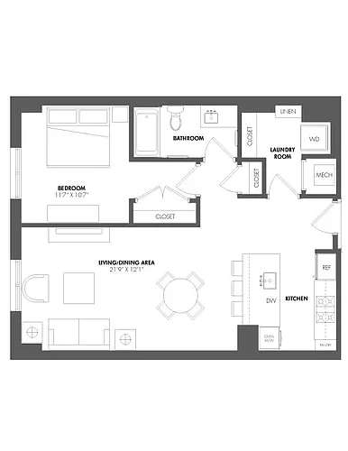 Floor plan 1 Bed/1 Bath