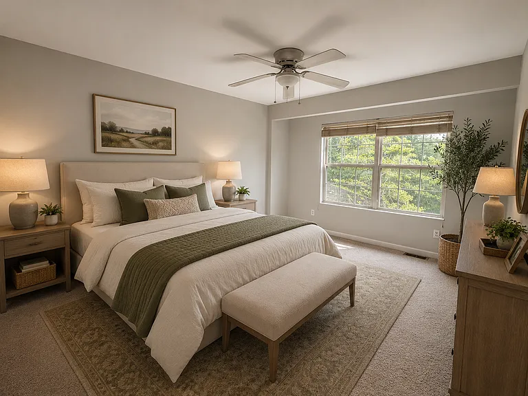 Virtually staged primary bedroom