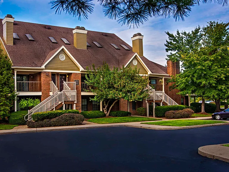 Building exterior with beautiful landscaping