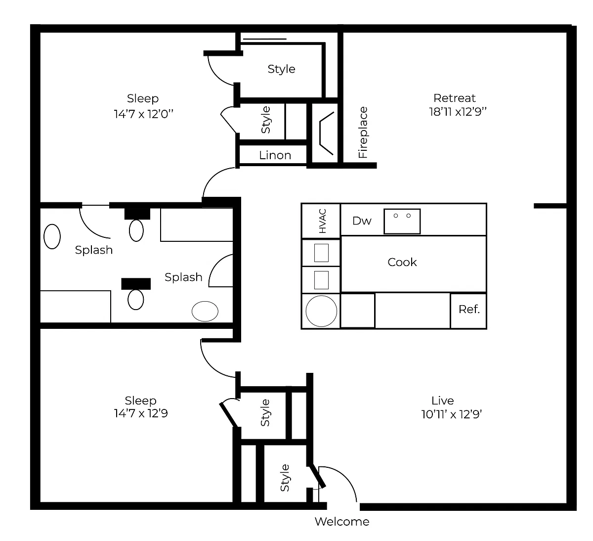 Floor plan Three Bedroom with Washer & Dryer