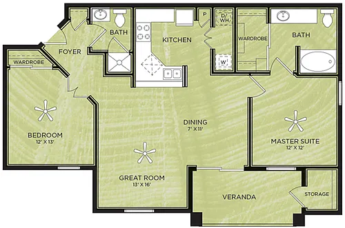 Floor plan B1: 2 Bed 2 Bath