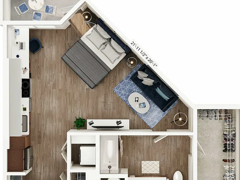 Explore this thoughtfully designed studio apartment, perfect for urban living. Explore this thoughtfully designed studio apartment, perfect for urban living.