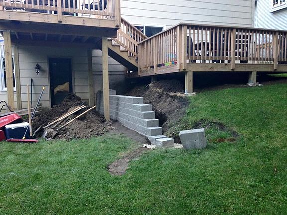 Deck and retaining wall