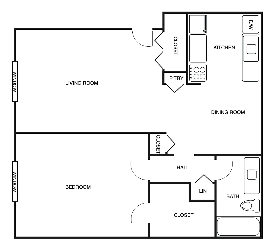 Floor plan One Bedroom With Dining Room