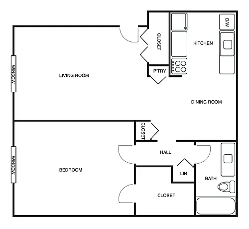 Floor plan One Bedroom With Dining Room