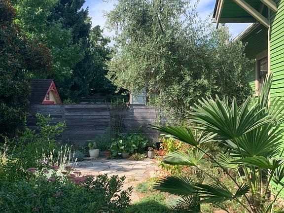 Private backyard with flagstone patio