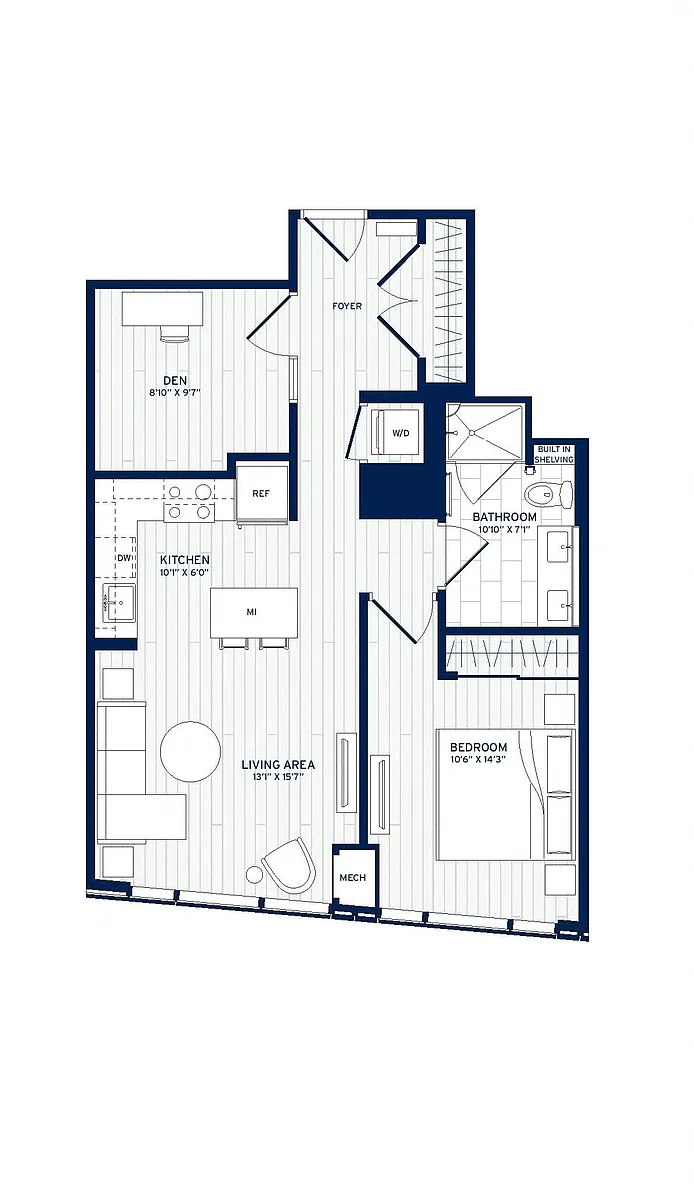 Floor plan 1 Bed/1 Bath Den-D11