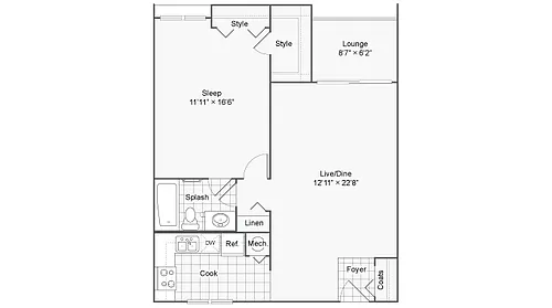 Floor plan 1 Bed 1 Bath
