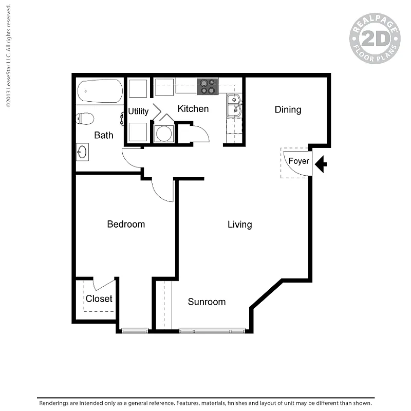 Floor plan 1 bedroom Sunroom