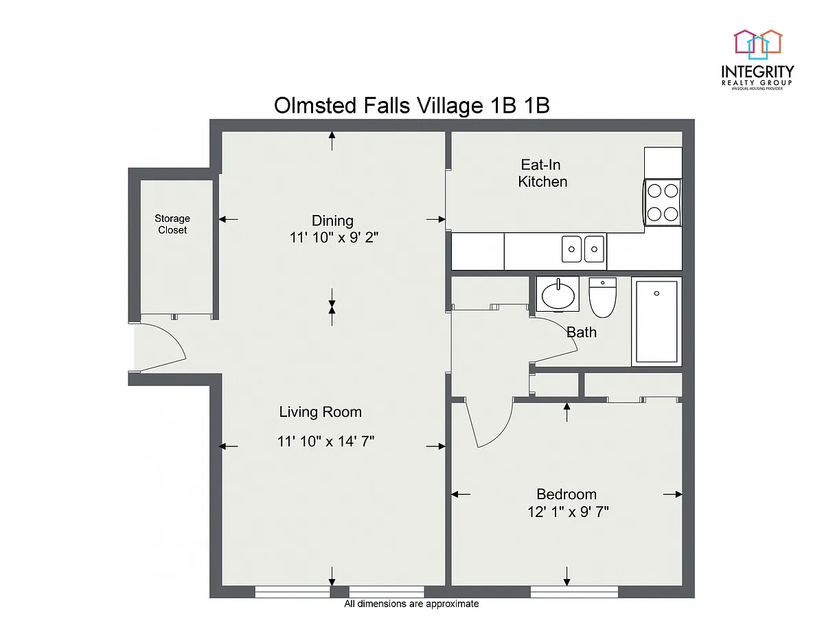 Floor plan 1 Bedroom 1 Bath-Olmsted Falls Village Standard