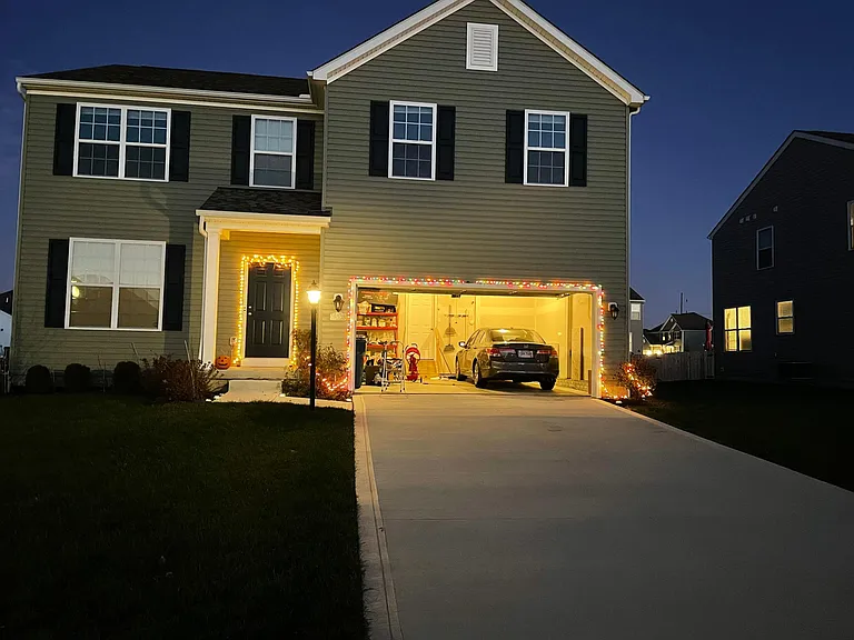 Front elevation night time with decoration lights
