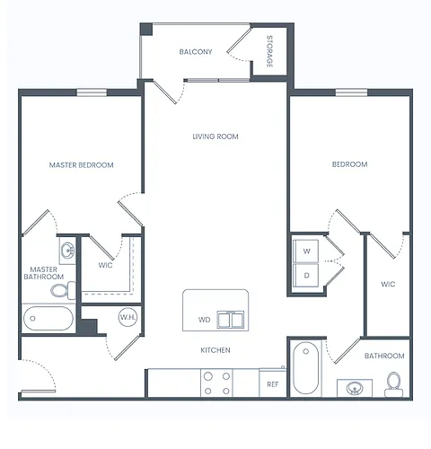 Floor plan Two Bedroom- 1100 Sq Ft