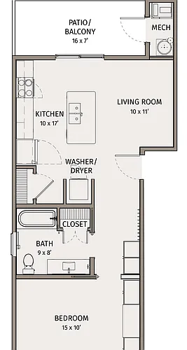 Floor plan Townline 1 Bedroom Apartments