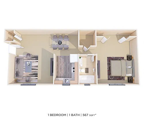 Floor plan One Bedroom - 527 sqft