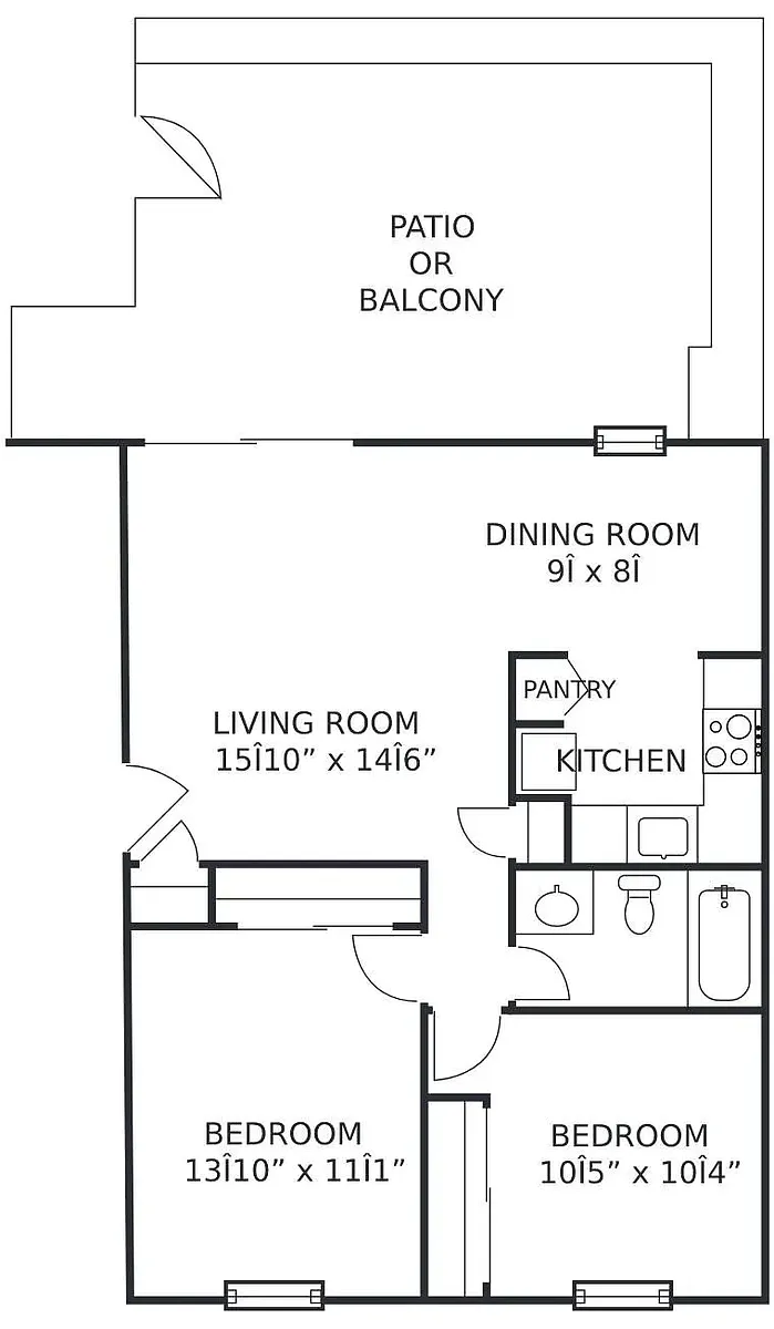 Floor plan 2Bed/1Ba-Up (E)