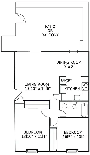 Floor plan 2Bed/1Ba-Up (E)