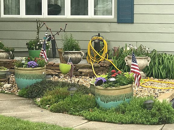 Painted house, landscaping