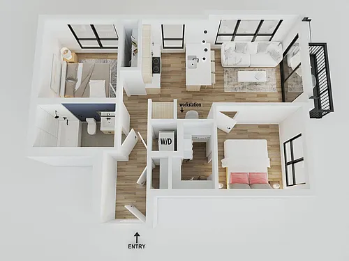 Floor plan 2BR/1BA - Eva