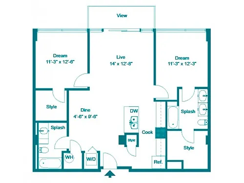 Floor plan Two Bedroom Two Bath (1178 SF)