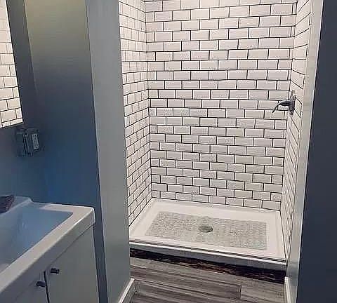 Bathroom, tiled shower.