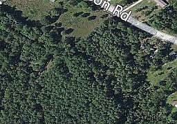 wooded lot at center