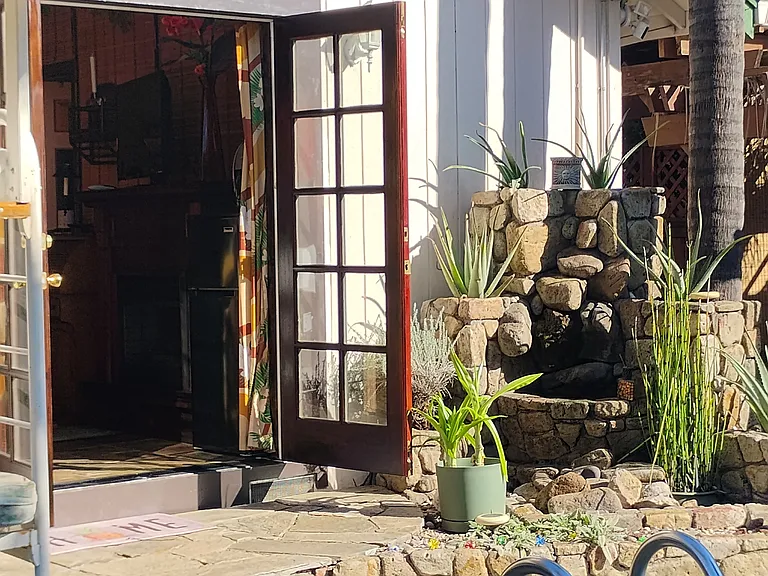 Waterfall feature outside door