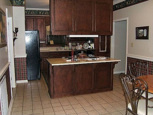 Looking toward the kitchen from den