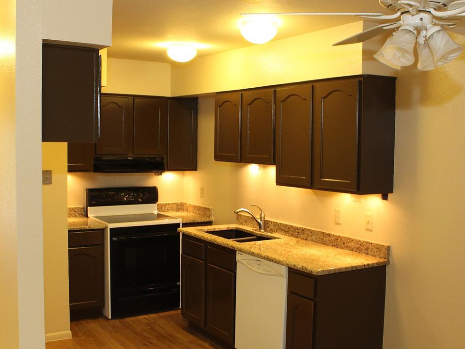 Granite counters with undercabinet lighting and dishwasher
