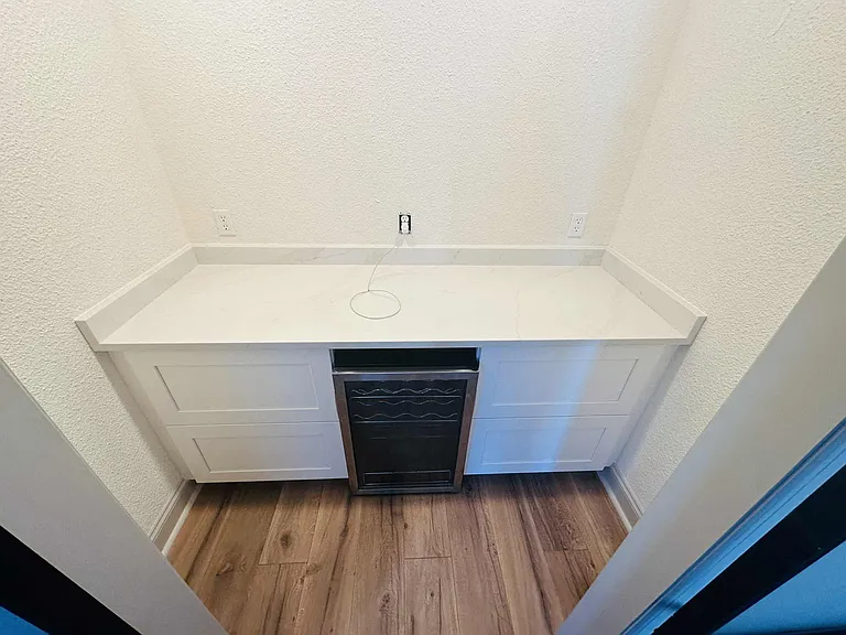 Pantry. Wrap around open shelves will be installed on all 3 walls.