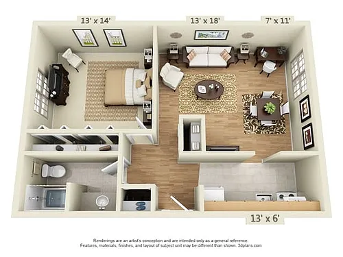 Floor plan 1-Bedroom, Style B