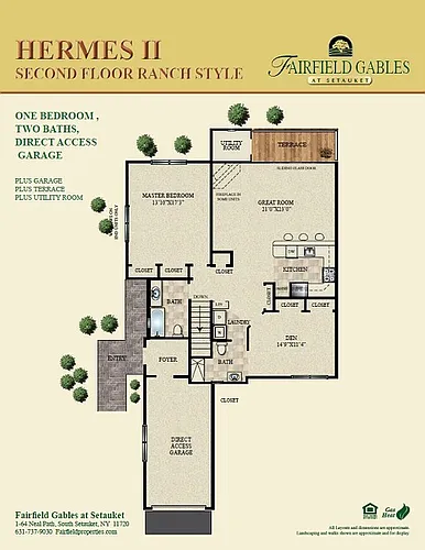 Floor plan Hermes II 1BR Plus Den With Attached Garage