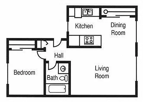 Floor plan 1 Bed 1 Bath B