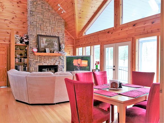 Stacked stone fireplace