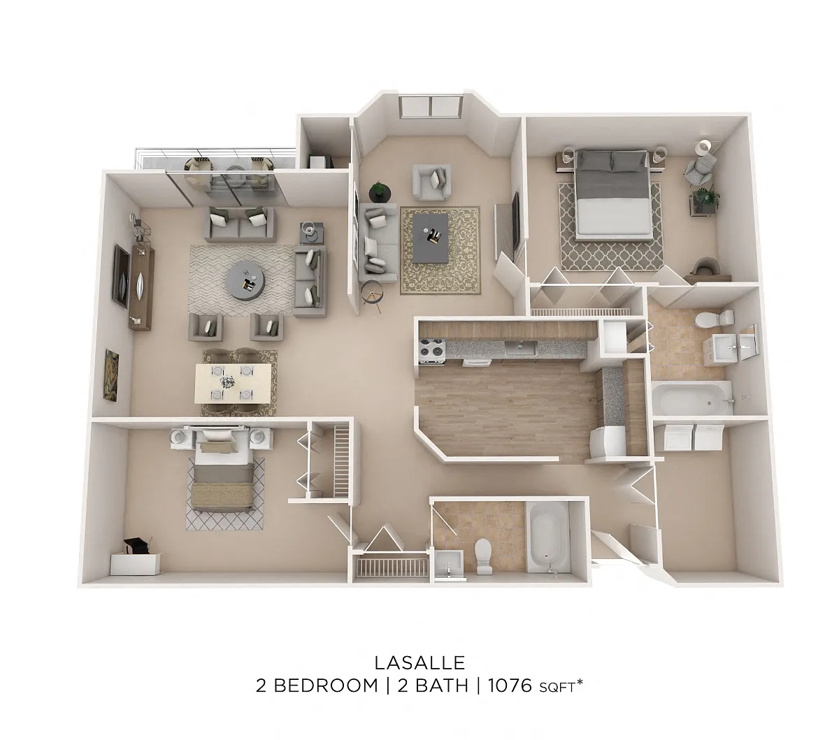 Floor plan Two Bedroom 2 Bath- 1076 sqft