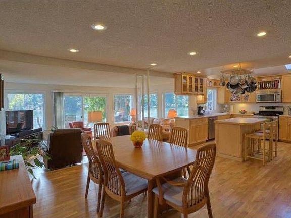 Dining, kitchen, living