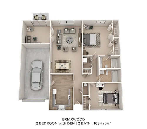 Floor plan Briarwood 2Bed 2Bath W/Den 1084