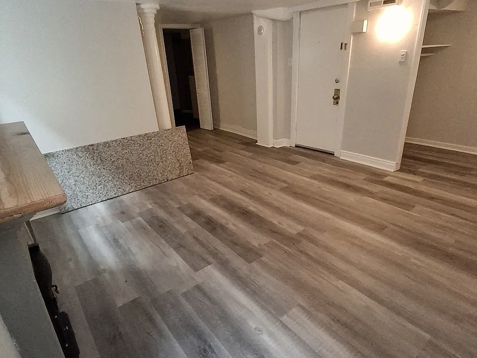 Lots of character! Open floor plan! Walk in closet to the right. Plenty room for a queen bed and living room.
