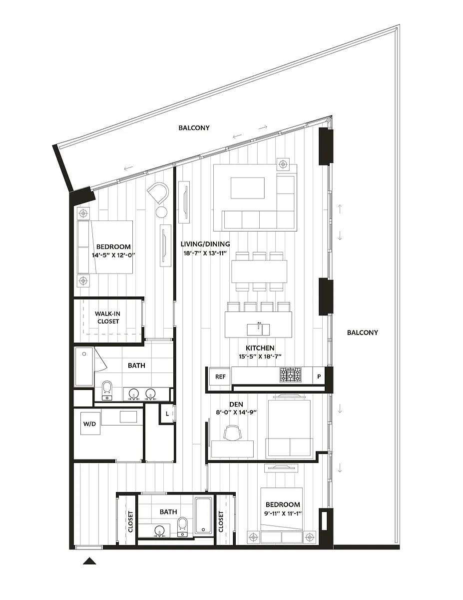 Floor plan 2 Bed/2 Bath Den-B5