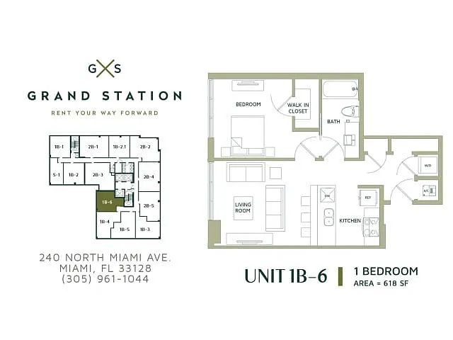 Floor plan 1 Bed 1 Bath (1B-6)