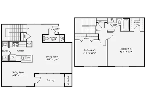 Floor plan 2 Bed/1.5 Bath-The Mickelson TH Garage