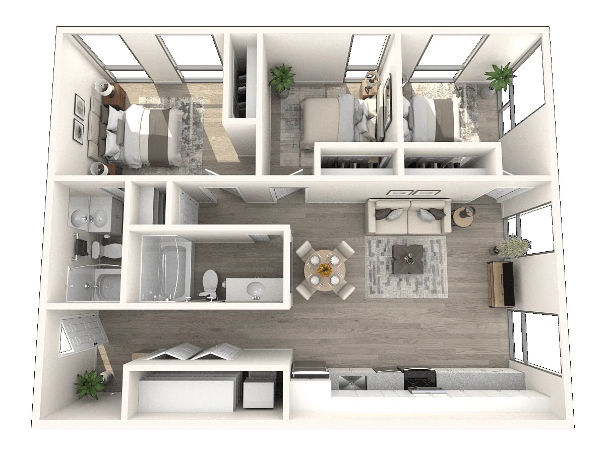 Floor plan Income Restricted 3X2-Utilities incl