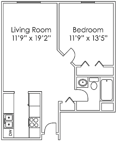 Floor plan 1 Bedroom C