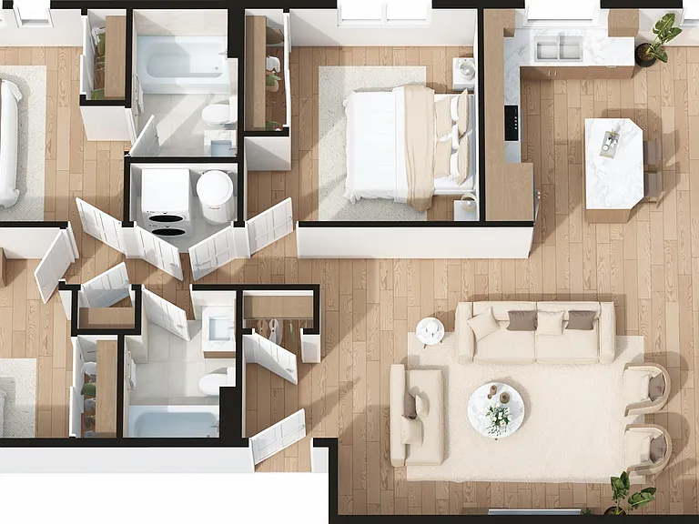 3 Bed / 2 Bath Furnished Floor Plan
119 Rainier Ave S (sample 3bdr)