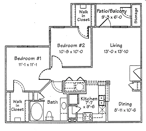 Floor plan 2 Bedroom, 1 Bathroom