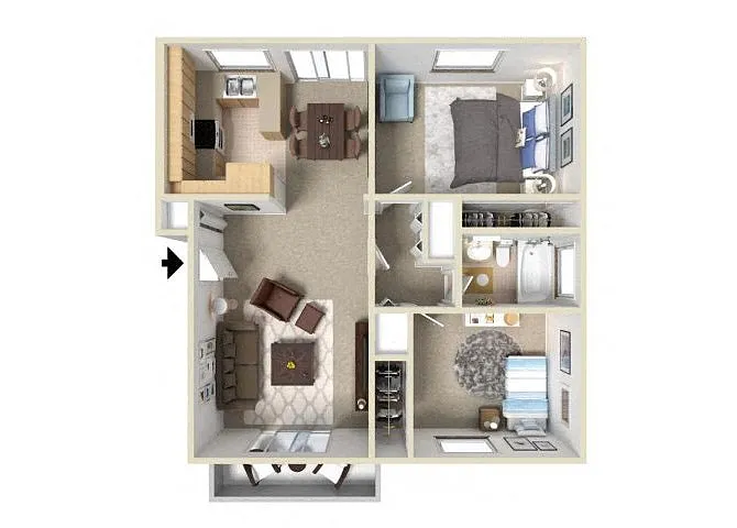 Floor plan 2BD, 1BTH